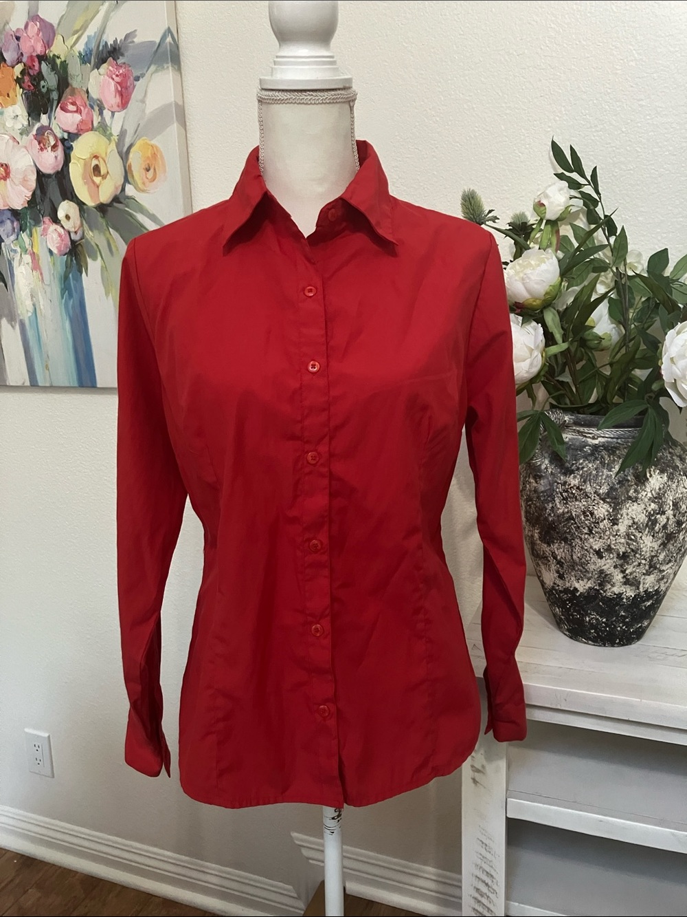 Vintage Anthony Richards women’s Red Button-Down Shirt - Classic Collar